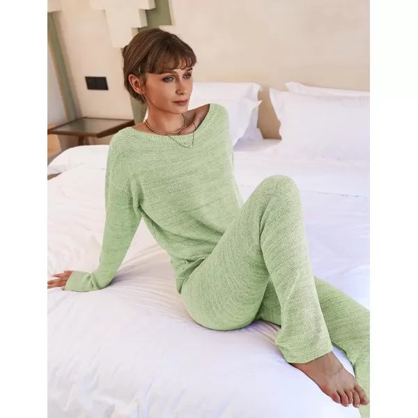 Ekouaer Lounge Sets for Women 2 Piece Knit Sets Cozy Off Shoulder Sweater Outfits Pullover and Wide Leg Pants PajamasGreen