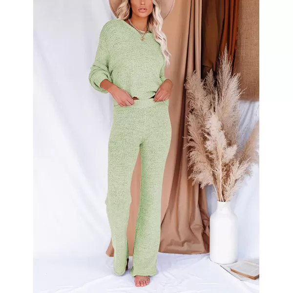 Ekouaer Lounge Sets for Women 2 Piece Knit Sets Cozy Off Shoulder Sweater Outfits Pullover and Wide Leg Pants PajamasGreen