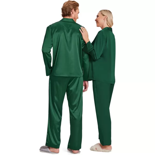Ekouaer Matching Couples Pajamas Classic Long Sleeve Couple Sleepwear Silk Satin Soft Button Down Loungewear Pjs Set SXXLMen Green