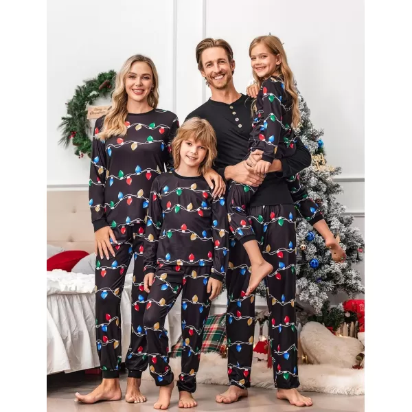 Ekouaer Matching Family Christmas Pajama Sets Womens Mens Kids Pjs Long Sleeve Sleepwear Holiday Lounge SetsKids Blackchristmas Lights
