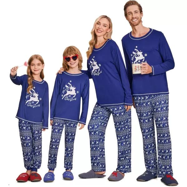 Ekouaer Matching Family Sets Christmas Pajamas Set Xmas PJS Sleepwear Soft Christmas Matching JammiesKids Navy Elk Snowflake