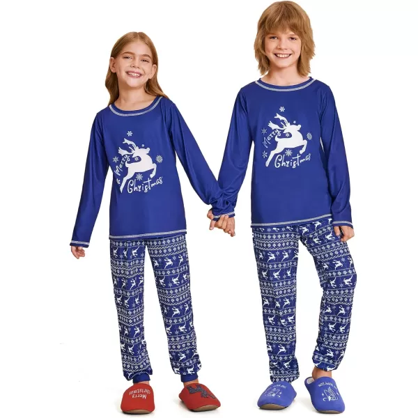 Ekouaer Matching Family Sets Christmas Pajamas Set Xmas PJS Sleepwear Soft Christmas Matching JammiesKids Navy Elk Snowflake