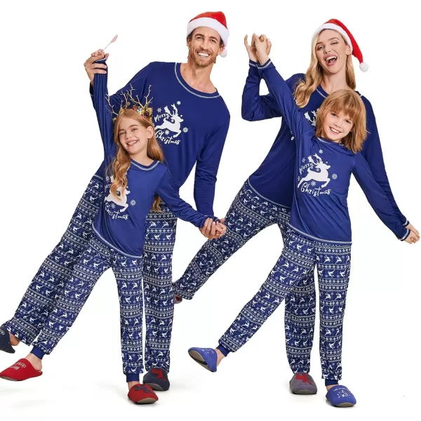 Ekouaer Matching Family Sets Christmas Pajamas Set Xmas PJS Sleepwear Soft Christmas Matching JammiesKids Navy Elk Snowflake