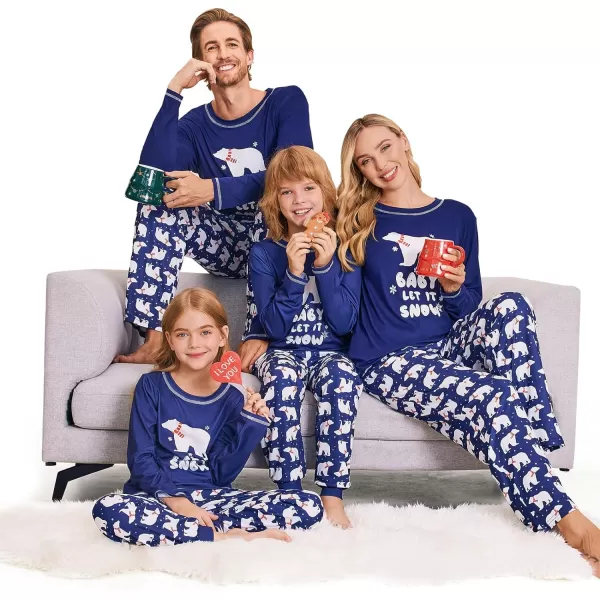 Ekouaer Matching Family Sets Christmas Pajamas Set Xmas PJS Sleepwear Soft Christmas Matching JammiesKids Navy Polar Bear