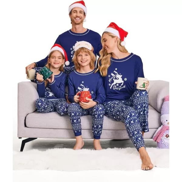 Ekouaer Matching Family Sets Christmas Pajamas Set Xmas PJS Sleepwear Soft Christmas Matching JammiesMen Navy Elk Snowflake