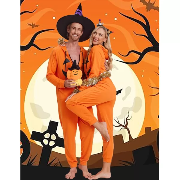 Ekouaer Matching Onesies for Couples Zipper Hooded Christmas Adult Onesie Pajamas with Pockets SXXLMen Apumpkin