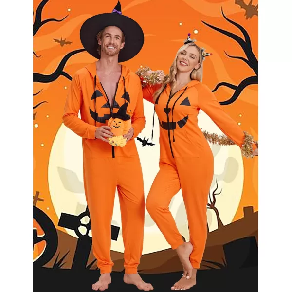 Ekouaer Matching Onesies for Couples Zipper Hooded Christmas Adult Onesie Pajamas with Pockets SXXLMen Apumpkin