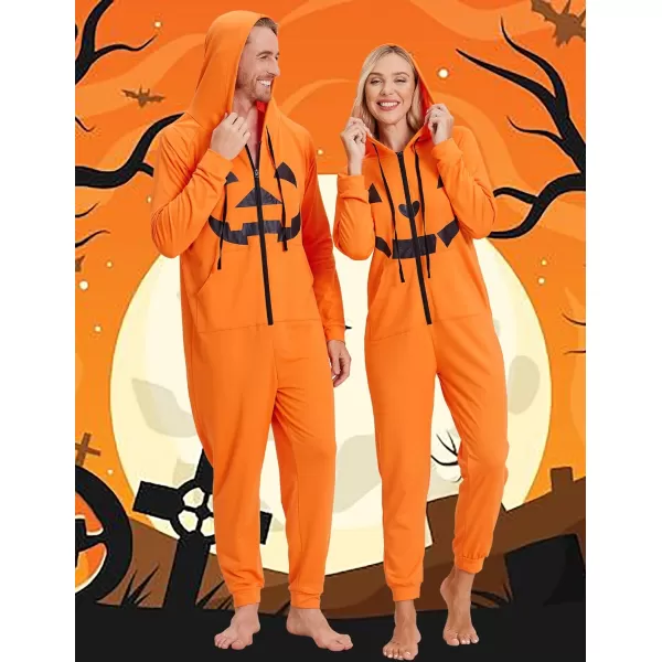 Ekouaer Matching Onesies for Couples Zipper Hooded Christmas Adult Onesie Pajamas with Pockets SXXLMen Apumpkin