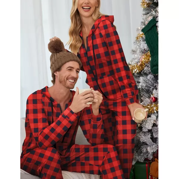 Ekouaer Matching Onesies for Couples Zipper Hooded Christmas Adult Onesie Pajamas with Pockets SXXLMen Aredampblack Plaid