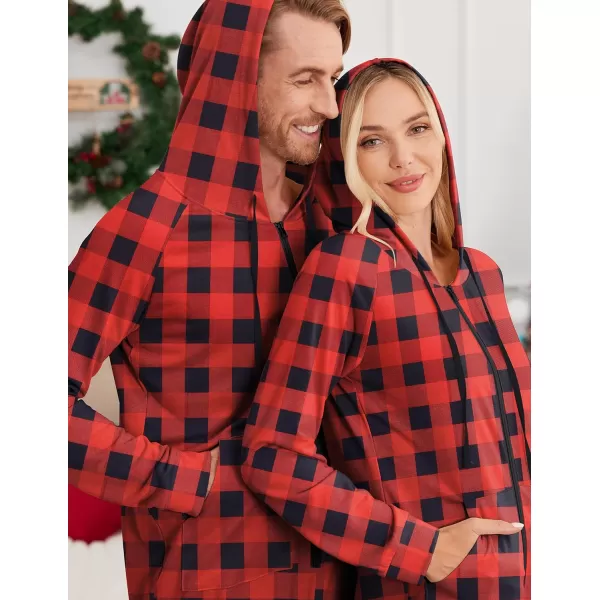 Ekouaer Matching Onesies for Couples Zipper Hooded Christmas Adult Onesie Pajamas with Pockets SXXLMen Aredampblack Plaid