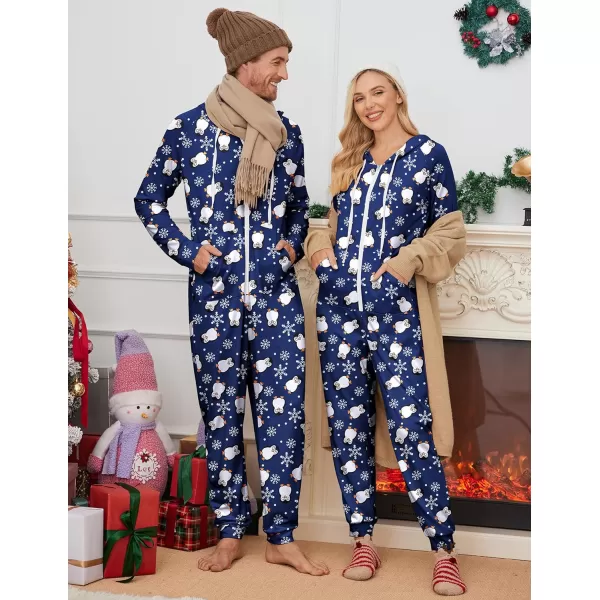 Ekouaer Matching Onesies for Couples Zipper Hooded Christmas Adult Onesie Pajamas with Pockets SXXLMen Blue Penguin