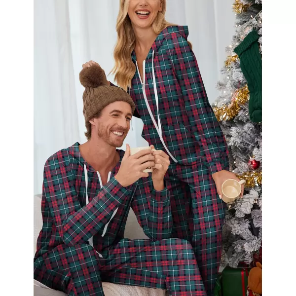 Ekouaer Matching Onesies for Couples Zipper Hooded Christmas Adult Onesie Pajamas with Pockets SXXLMen Cgreen Plaid