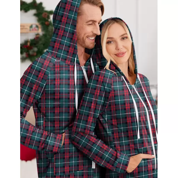 Ekouaer Matching Onesies for Couples Zipper Hooded Christmas Adult Onesie Pajamas with Pockets SXXLMen Cgreen Plaid