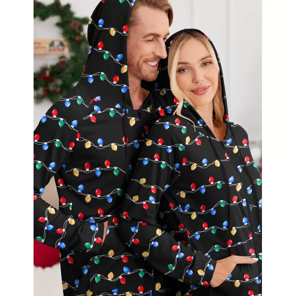 Ekouaer Matching Onesies for Couples Zipper Hooded Christmas Adult Onesie Pajamas with Pockets SXXLMen Christmas Light