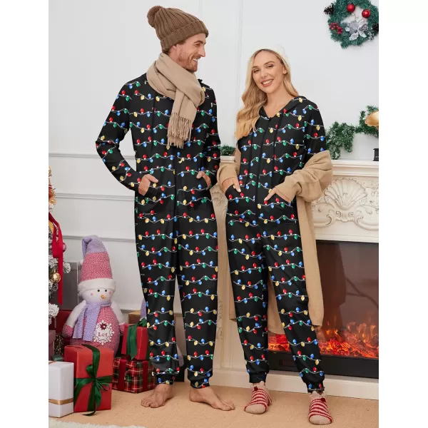 Ekouaer Matching Onesies for Couples Zipper Hooded Christmas Adult Onesie Pajamas with Pockets SXXLMen Christmas Light