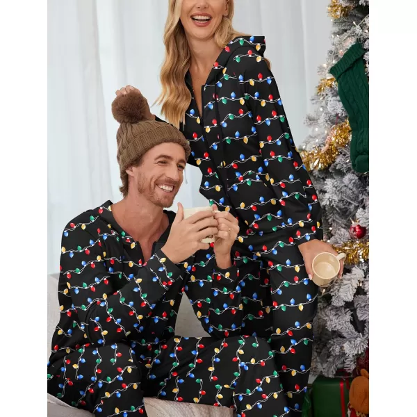 Ekouaer Matching Onesies for Couples Zipper Hooded Christmas Adult Onesie Pajamas with Pockets SXXLMen Christmas Light