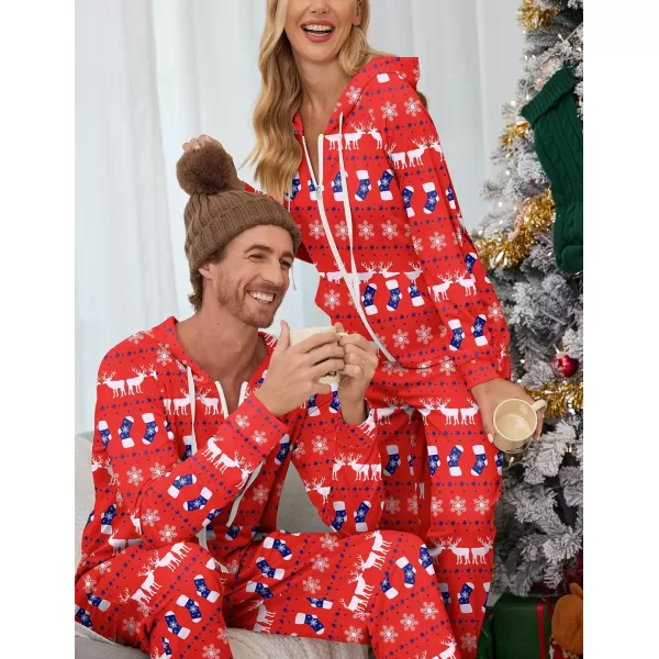 Ekouaer Matching Onesies for Couples Zipper Hooded Christmas Adult Onesie Pajamas with Pockets SXXLMen Elkampsnowflake