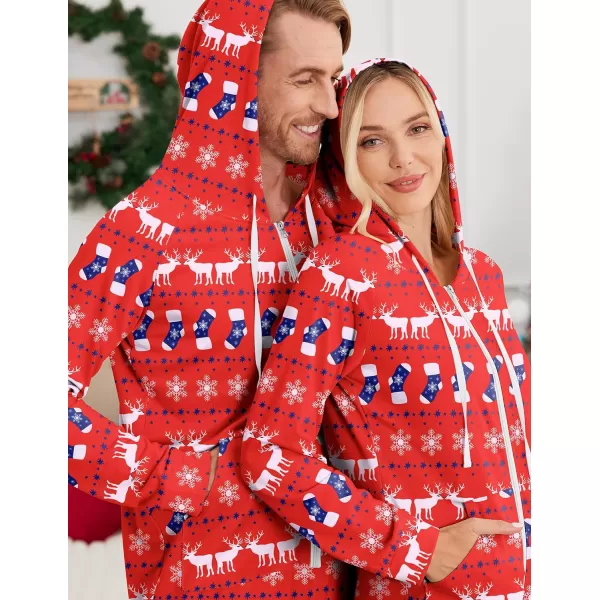 Ekouaer Matching Onesies for Couples Zipper Hooded Christmas Adult Onesie Pajamas with Pockets SXXLMen Elkampsnowflake