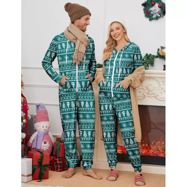 Ekouaer Matching Onesies for Couples Zipper Hooded Christmas Adult Onesie Pajamas with Pockets SXXLMen Green Christmas Tree