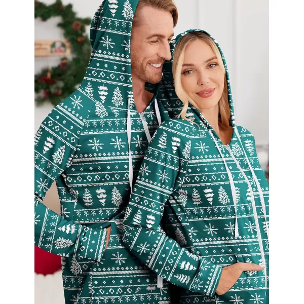 Ekouaer Matching Onesies for Couples Zipper Hooded Christmas Adult Onesie Pajamas with Pockets SXXLMen Green Christmas Tree