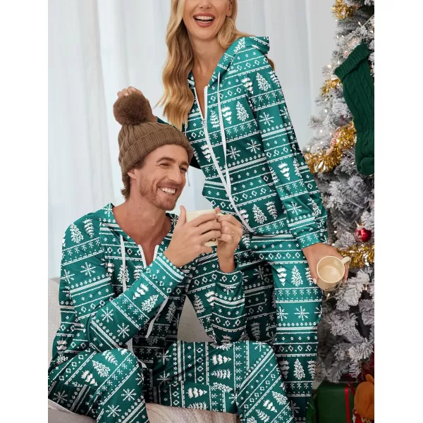 Ekouaer Matching Onesies for Couples Zipper Hooded Christmas Adult Onesie Pajamas with Pockets SXXLMen Green Christmas Tree