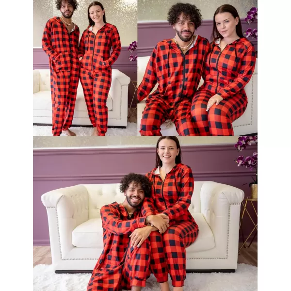 Ekouaer Matching Onesies for Couples Zipper Hooded Christmas Adult Onesie Pajamas with Pockets SXXLWomen Aredampblack Plaid