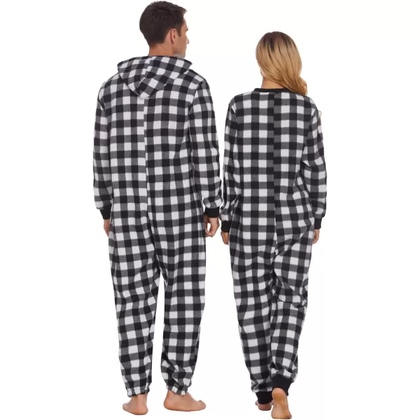 Ekouaer Matching Pajamas Set for Family Fleece Onesie Christmas Sleepwear Zipper Jumpsuit with PocketsKids Black Plaid Onesie