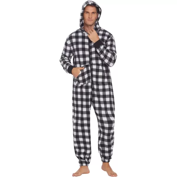 Ekouaer Matching Pajamas Set for Family Fleece Onesie Christmas Sleepwear Zipper Jumpsuit with PocketsKids Black Plaid Onesie