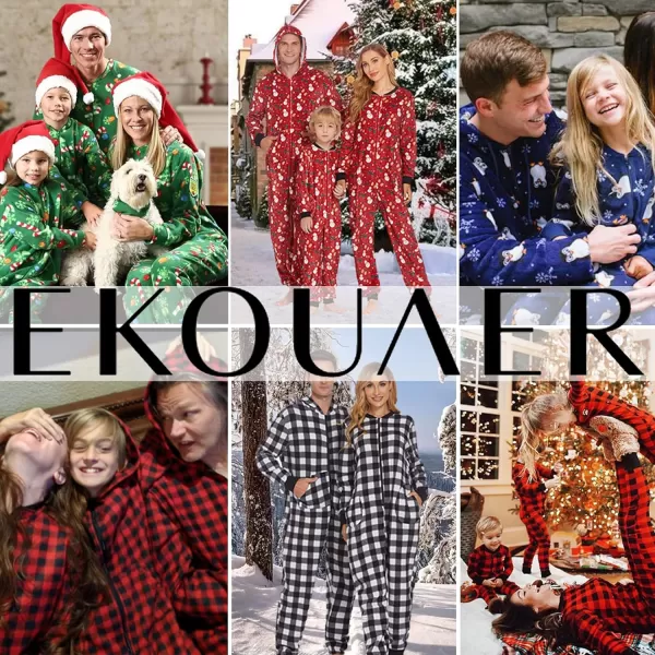 Ekouaer Matching Pajamas Set for Family Fleece Onesie Christmas Sleepwear Zipper Jumpsuit with PocketsKids Black Plaid Onesie