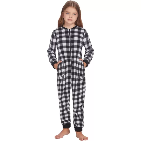 Ekouaer Matching Pajamas Set for Family Fleece Onesie Christmas Sleepwear Zipper Jumpsuit with PocketsKids Black Plaid Onesie