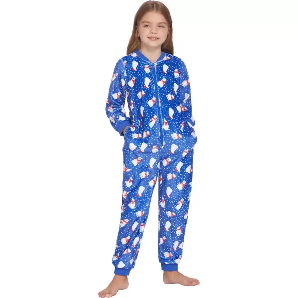 Ekouaer Matching Pajamas Set for Family Fleece Onesie Christmas Sleepwear Zipper Jumpsuit with PocketsKids Christmas Blue