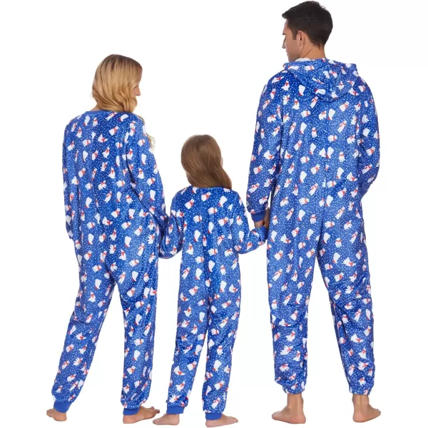 Ekouaer Matching Pajamas Set for Family Fleece Onesie Christmas Sleepwear Zipper Jumpsuit with PocketsKids Christmas Blue
