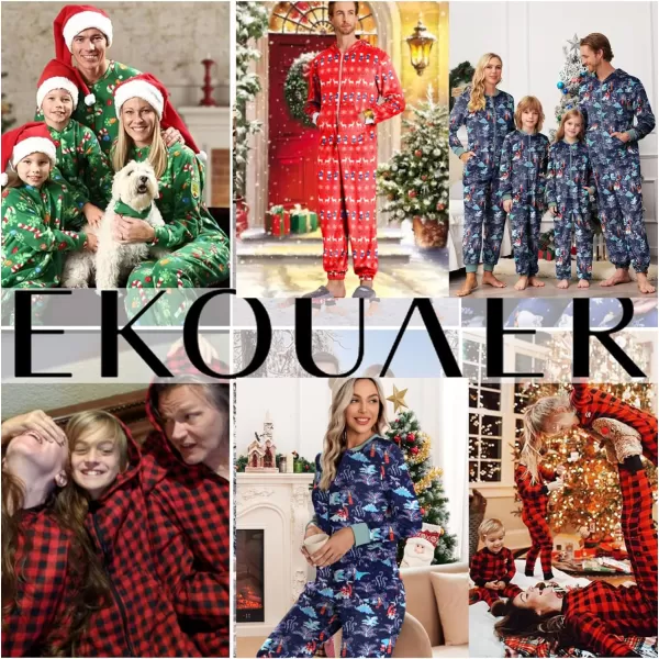 Ekouaer Matching Pajamas Set for Family Fleece Onesie Christmas Sleepwear Zipper Jumpsuit with PocketsKids Christmas Green