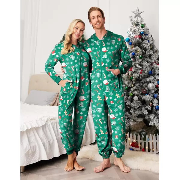 Ekouaer Matching Pajamas Set for Family Fleece Onesie Christmas Sleepwear Zipper Jumpsuit with PocketsKids Christmas Green