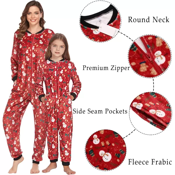 Ekouaer Matching Pajamas Set for Family Fleece Onesie Christmas Sleepwear Zipper Jumpsuit with PocketsKids Christmas Red