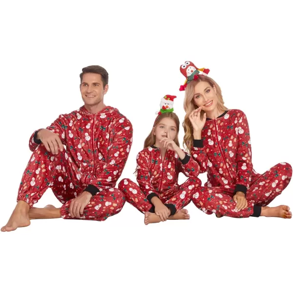 Ekouaer Matching Pajamas Set for Family Fleece Onesie Christmas Sleepwear Zipper Jumpsuit with PocketsKids Christmas Red