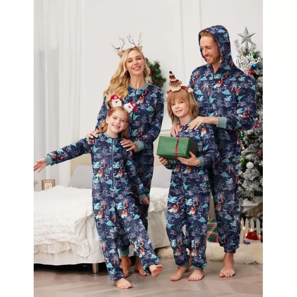 Ekouaer Matching Pajamas Set for Family Fleece Onesie Christmas Sleepwear Zipper Jumpsuit with PocketsKids Dinasour