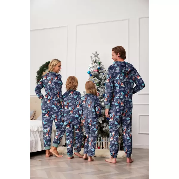 Ekouaer Matching Pajamas Set for Family Fleece Onesie Christmas Sleepwear Zipper Jumpsuit with PocketsKids Dinasour