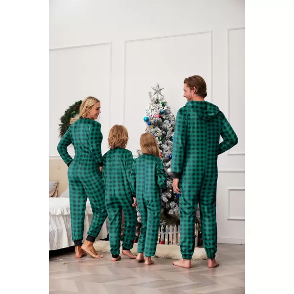 Ekouaer Matching Pajamas Set for Family Fleece Onesie Christmas Sleepwear Zipper Jumpsuit with PocketsKids Green Plaid Onesie