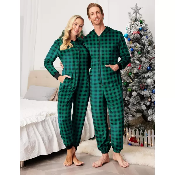 Ekouaer Matching Pajamas Set for Family Fleece Onesie Christmas Sleepwear Zipper Jumpsuit with PocketsKids Green Plaid Onesie