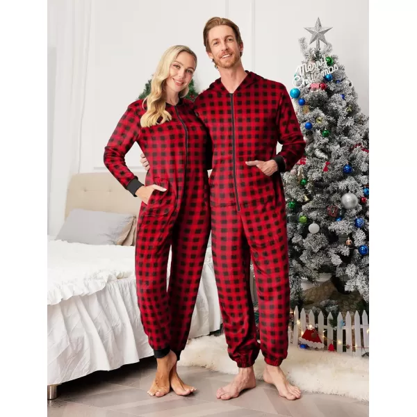 Ekouaer Matching Pajamas Set for Family Fleece Onesie Christmas Sleepwear Zipper Jumpsuit with PocketsKids Red Plaid Onesie