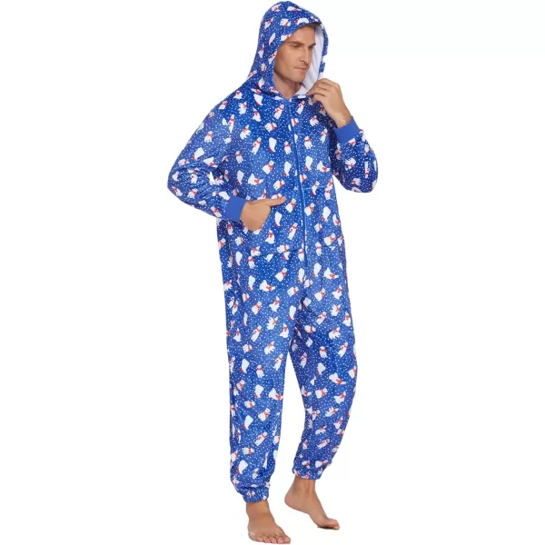 Ekouaer Matching Pajamas Set for Family Fleece Onesie Christmas Sleepwear Zipper Jumpsuit with PocketsMen Christmas Blue