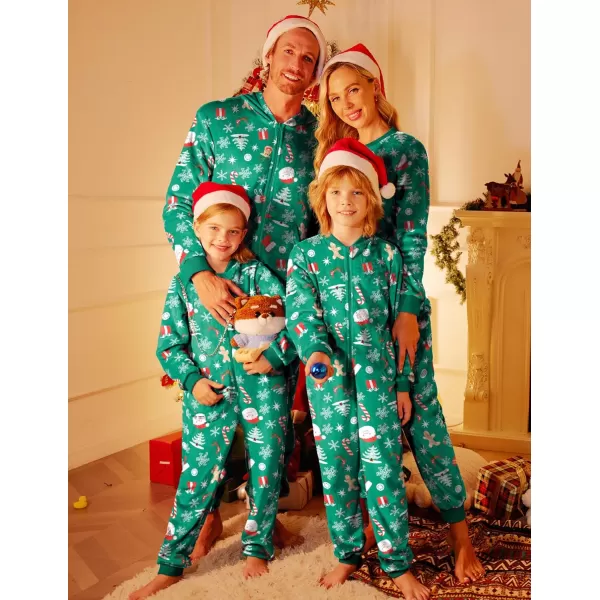 Ekouaer Matching Pajamas Set for Family Fleece Onesie Christmas Sleepwear Zipper Jumpsuit with PocketsMen Christmas Green