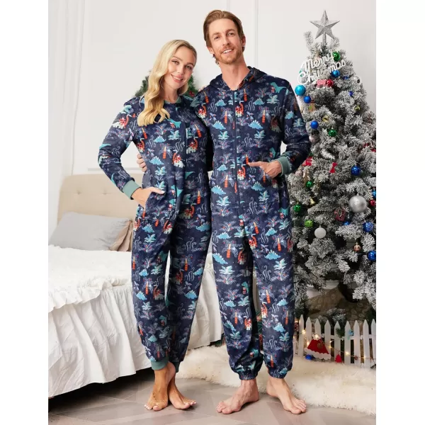 Ekouaer Matching Pajamas Set for Family Fleece Onesie Christmas Sleepwear Zipper Jumpsuit with PocketsMen Dinasour