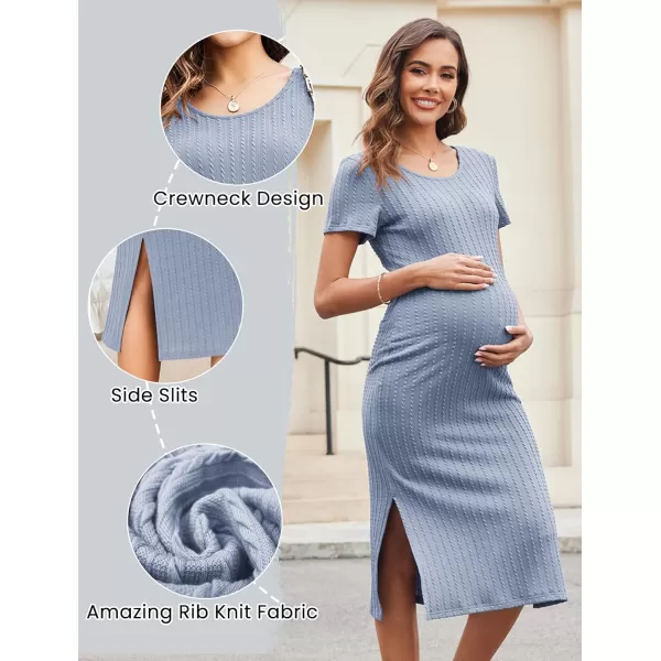 Ekouaer Maternity Dress Rib Knit Short Sleeve Bodycon Dresses Casual Stretchy Pregnancy Clothes SXXLLight Blue