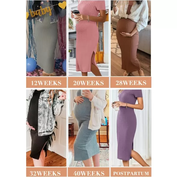 Ekouaer Maternity Dress Rib Knit Short Sleeve Bodycon Dresses Casual Stretchy Pregnancy Clothes SXXLLight Blue