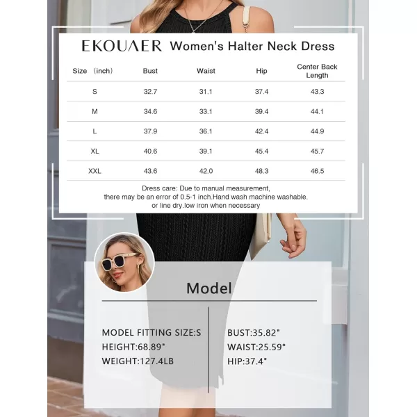 Ekouaer Maternity Dress Rib Knit Side Slit Stretchy Bodycon Pregnancy Dresses Halter Neck Sleeveless Pregnant ClothesBlack