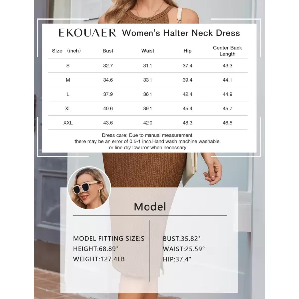 Ekouaer Maternity Dress Rib Knit Side Slit Stretchy Bodycon Pregnancy Dresses Halter Neck Sleeveless Pregnant ClothesBrown