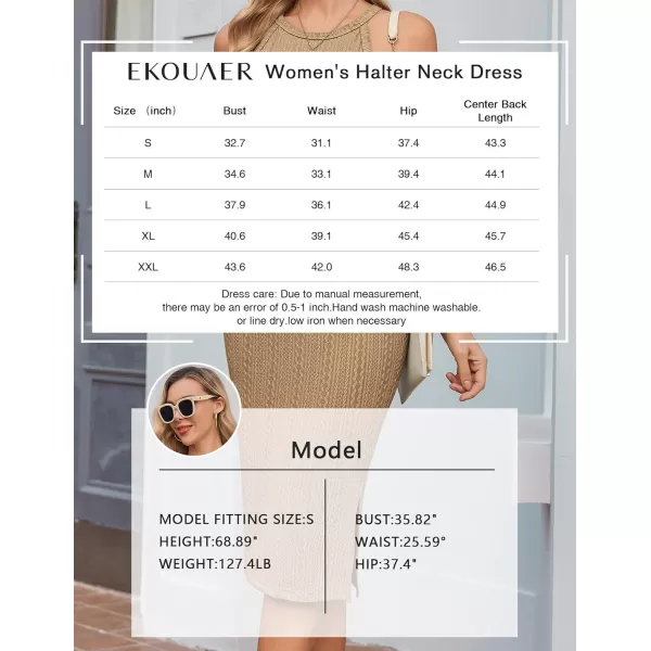 Ekouaer Maternity Dress Rib Knit Side Slit Stretchy Bodycon Pregnancy Dresses Halter Neck Sleeveless Pregnant ClothesKhaki