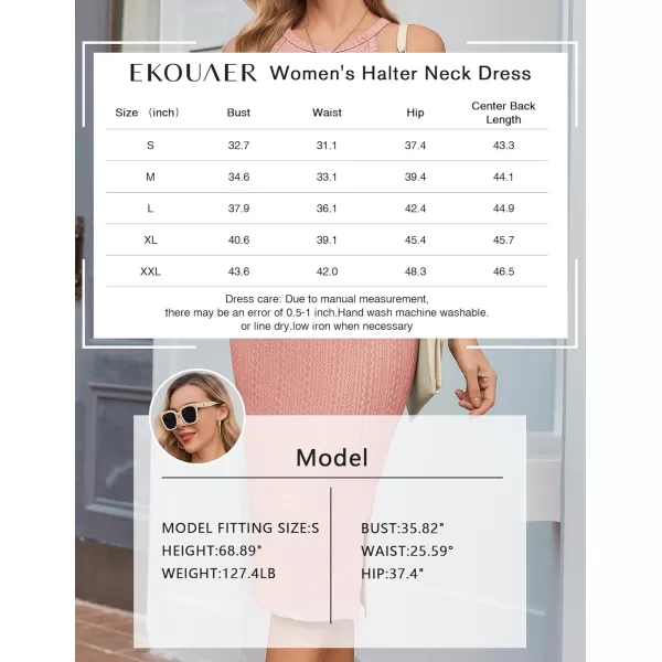 Ekouaer Maternity Dress Rib Knit Side Slit Stretchy Bodycon Pregnancy Dresses Halter Neck Sleeveless Pregnant ClothesPink